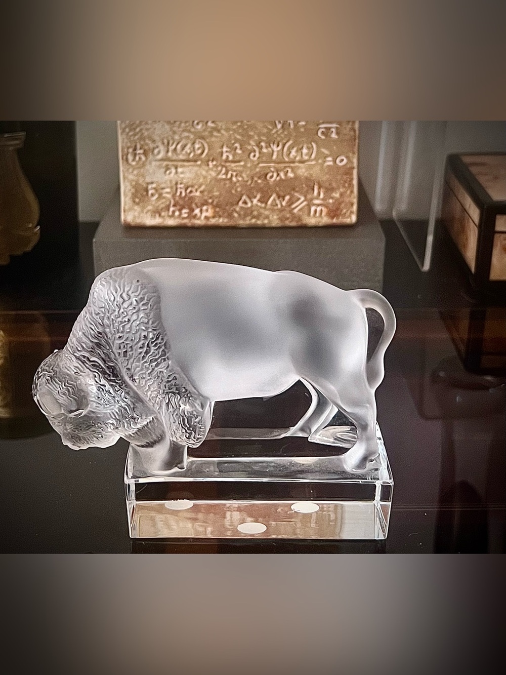 Lalique France Crystal Bison Sculpture Paperweight – Signed – Mint